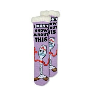 DISNEY TOY STORY FORKY SLIPPER SOCKS PLUSH SHERPA Purple SZ 8 FOOTSIE GRIP SOCKS